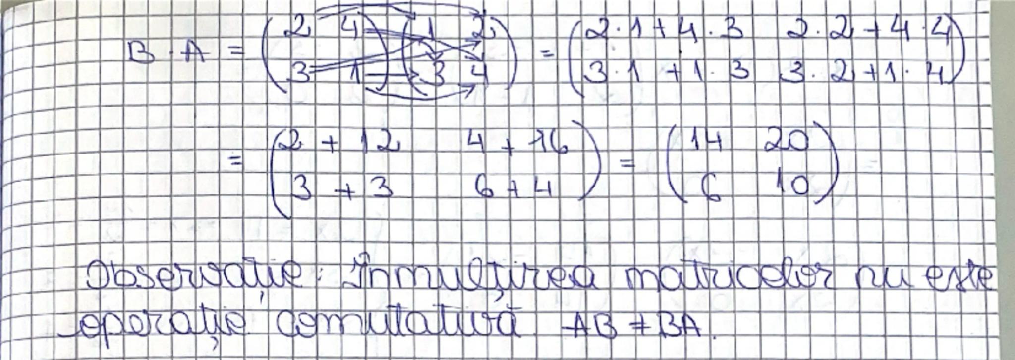 # Inmultirea matricelor
Se pot inmulti 2 matrice daca nr de
coloane al primeia este egal cu nr de
linii cu cel de a 2a. Matricea produs
va a
