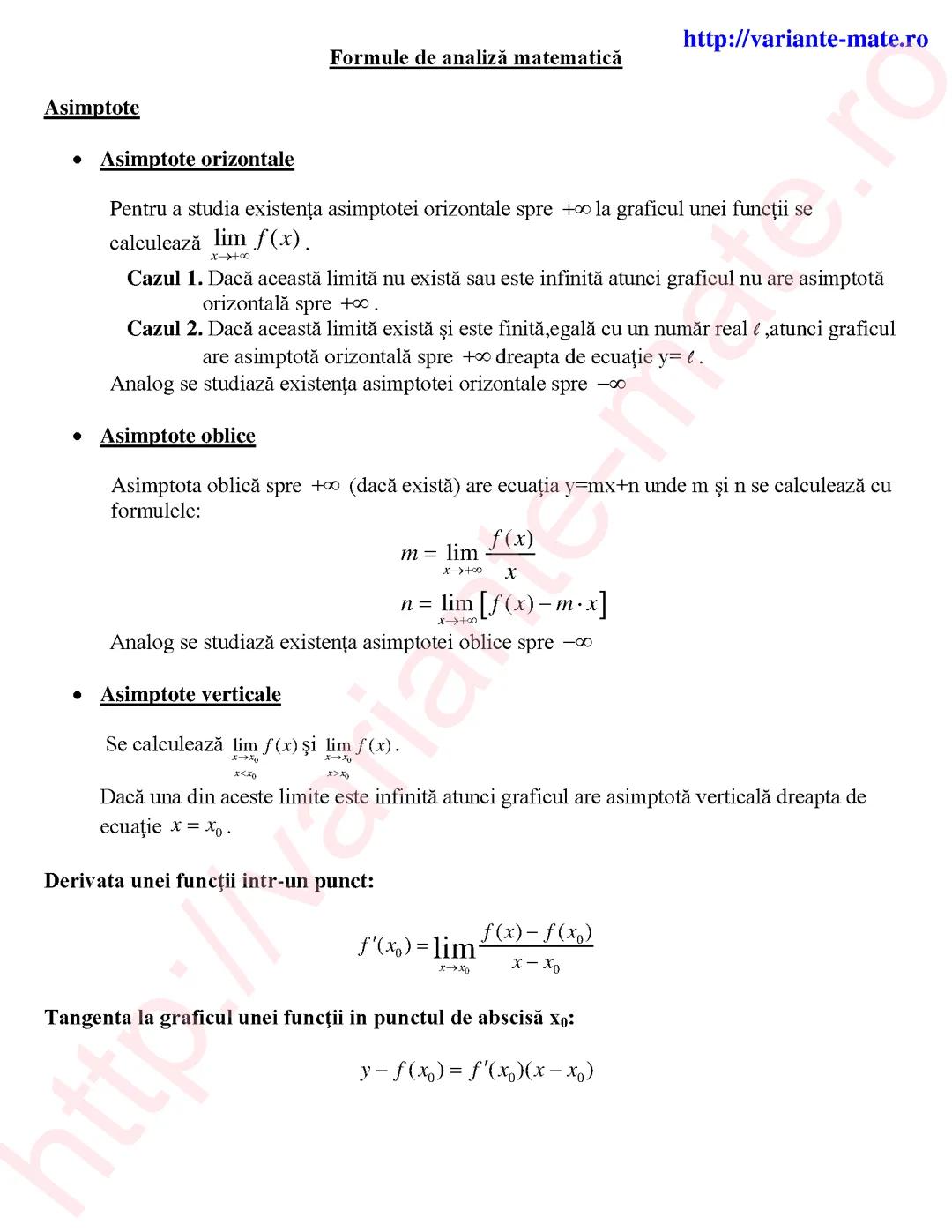Formule de analiză matematică
