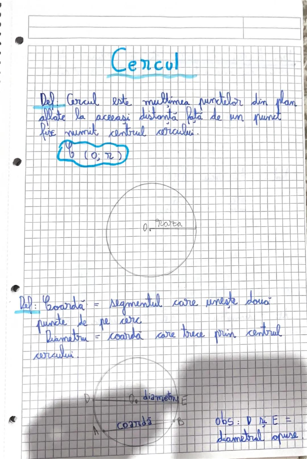 # Cercul

Del. Cercul este multimea punctelor din plan
allate la aceeaşi distanţă fata de un punct
lise numit centrul cercules.

o Raza

Del