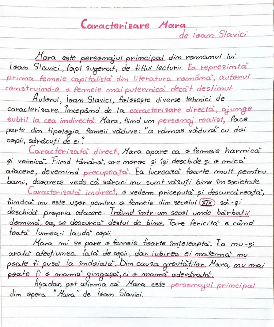 # Caracterizare Mara
de loan Slavici

Mara este personajul principal din romanul lui
loan Slavici, fapt sugerat, de titlul lecturii. Ea repr