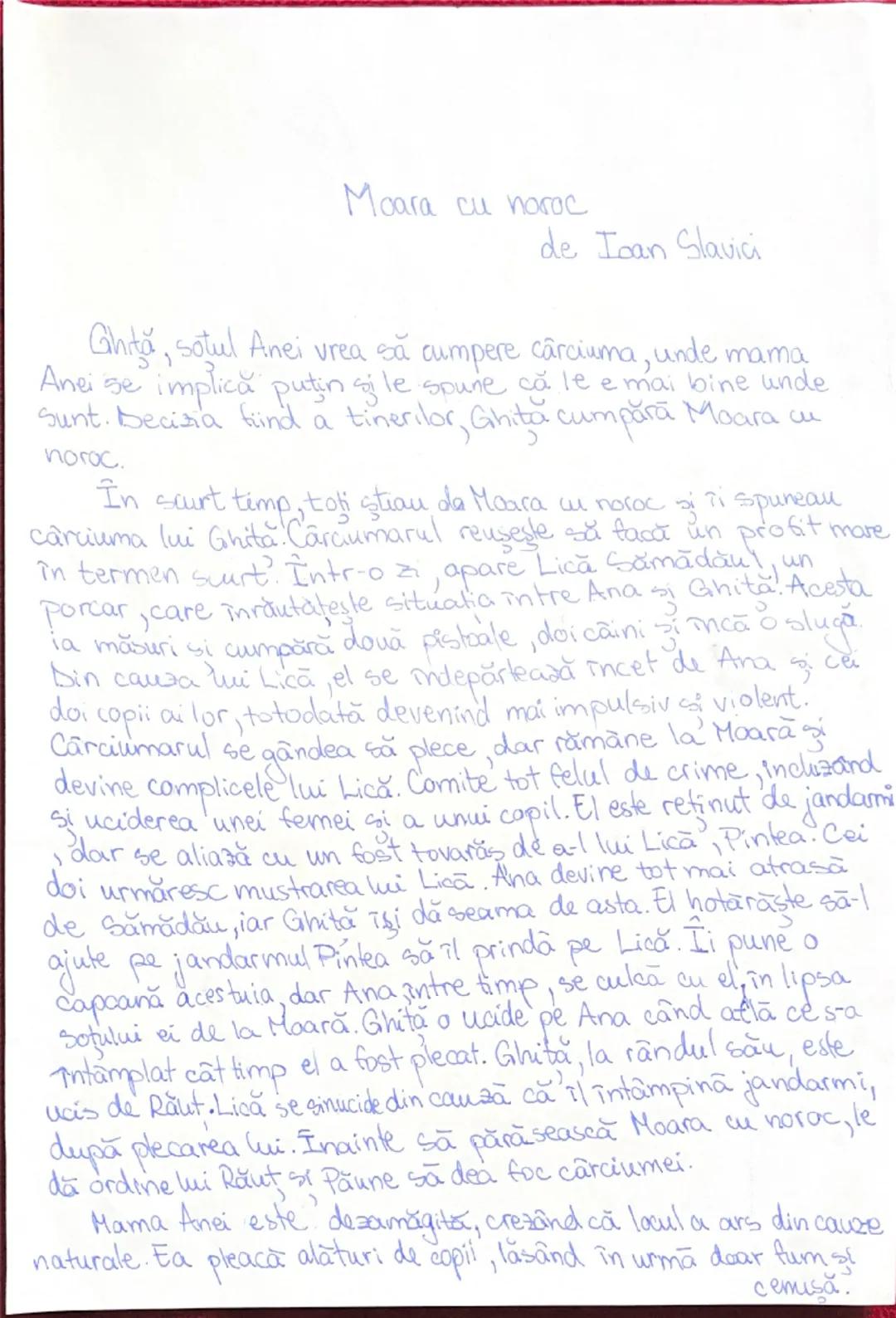 # Moara cu noroc
de Ioan Slavici

Ghiţă, soțul Anei vrea să cumpere cârciuma, unde mama
Anei se implică putin si le spune că le e mai bine u