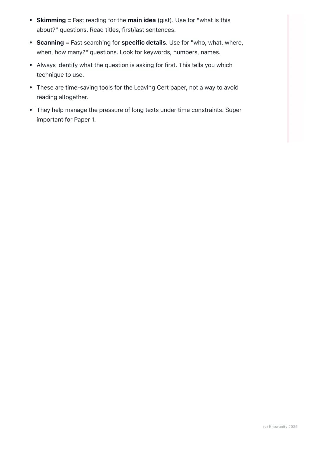 # Skimming and Scanning

Reading strategies: skimming and scanning

These are essential for the French reading comprehensions (Compréhension