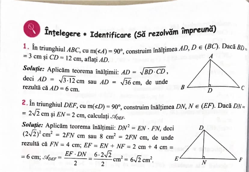 # Lecția 2. Teorema înălțimii

Ce trebuie să ştim

Teorema înălțimii: Într-un triunghi dreptunghic, lungimea înălțimii cores-
punzătoare ipo