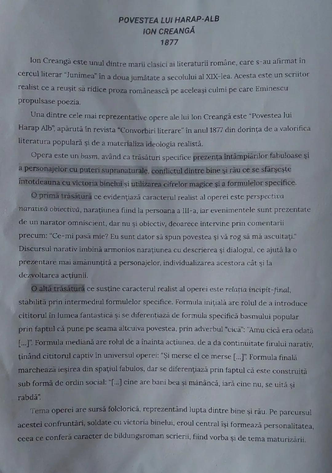 # POVESTEA LUI HARAP-ALB
## ION CREANGA
### 1877

Ion Creangă este unul dintre marii clasici ai literaturii române, care s-au afirmat în
cer