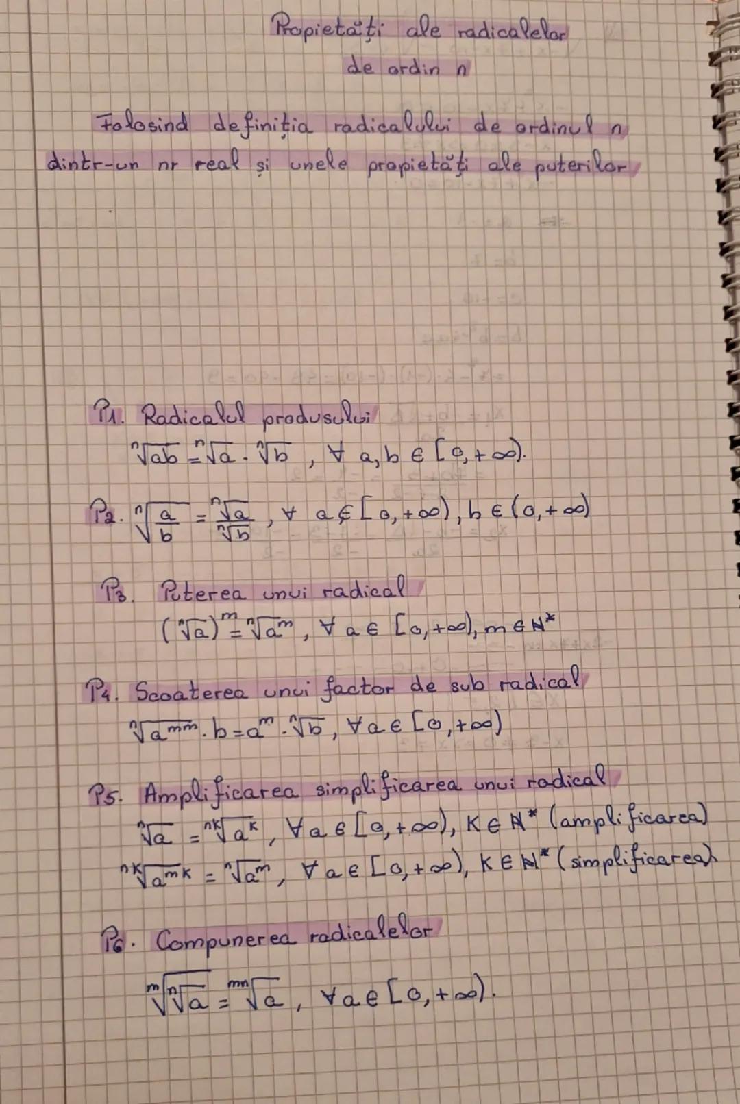 # Proprietăți ale radicalelor
de ordin n
Folosind definiția radicalului de ordinul n
dintr-un nr real și unele proprietăți ale puterilor

#1