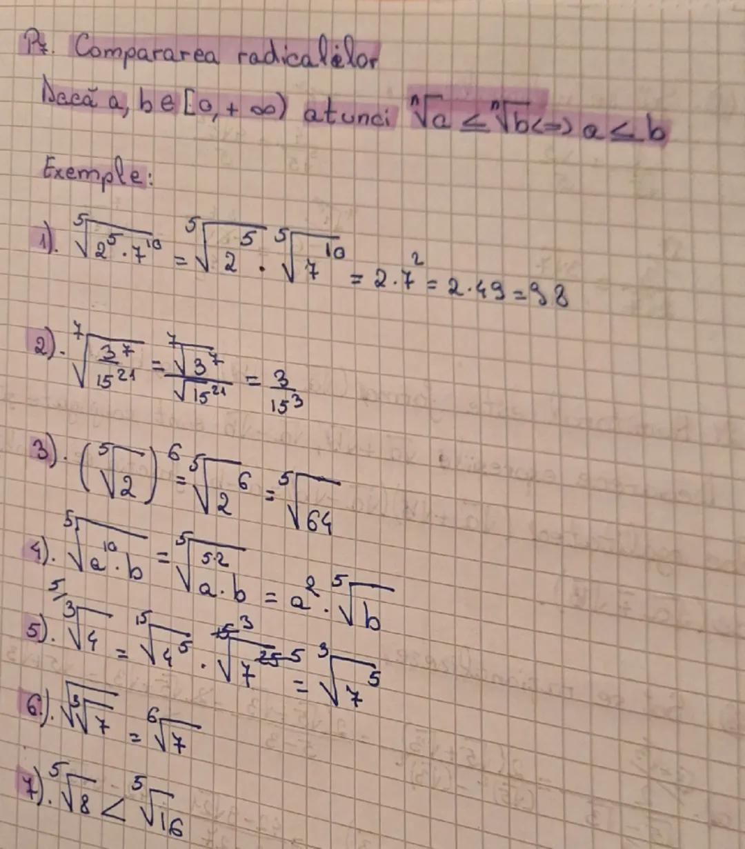 # Proprietăți ale radicalelor
de ordin n
Folosind definiția radicalului de ordinul n
dintr-un nr real și unele proprietăți ale puterilor

#1