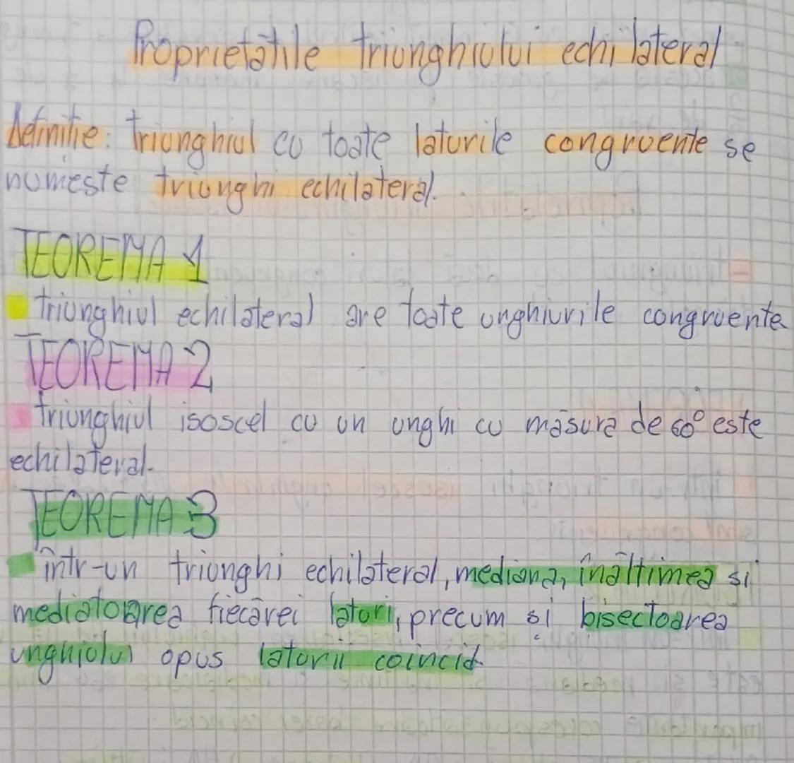 # Proprietatile triunghiului echi lateral

Definitie: triunghiul cu toate laturile congruente se
numeste triunghi echilateral.

TEOREMA 1
tr