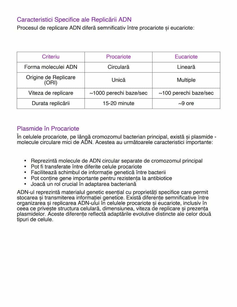 # Caracteristicile și Comparația între ADN-ul
Procariot și Eucariot

# Caracteristicile Fundamentale ale ADN-ului
ADN-ul reprezintă material