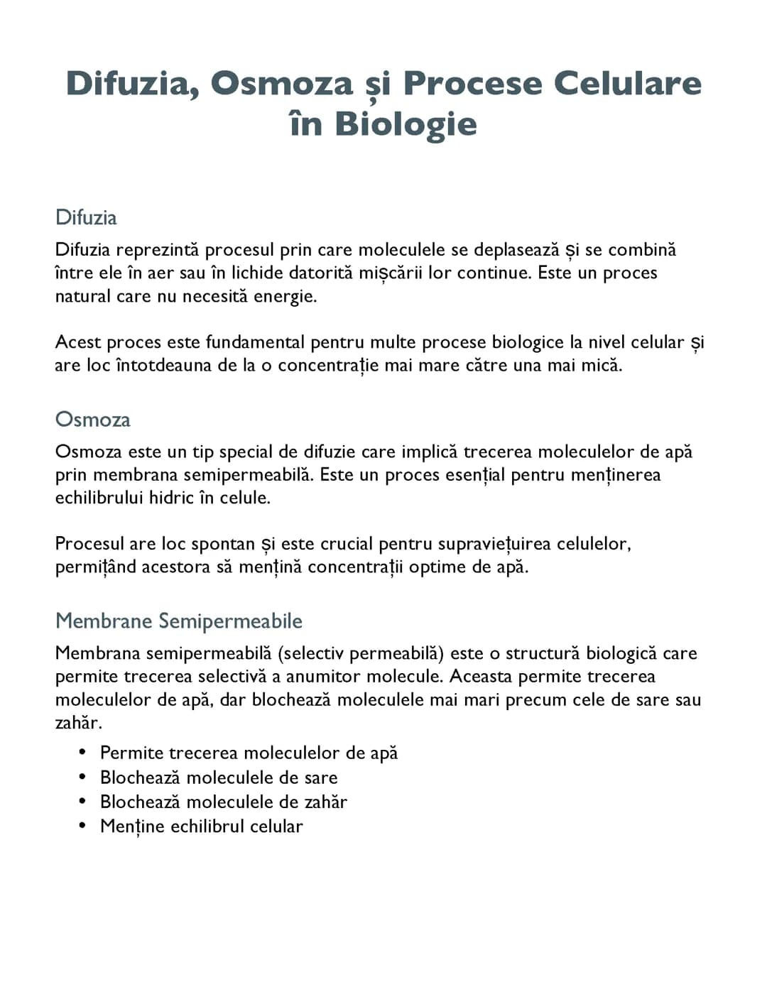 Difuzia, Osmoza și Procese Celulare în Biologie