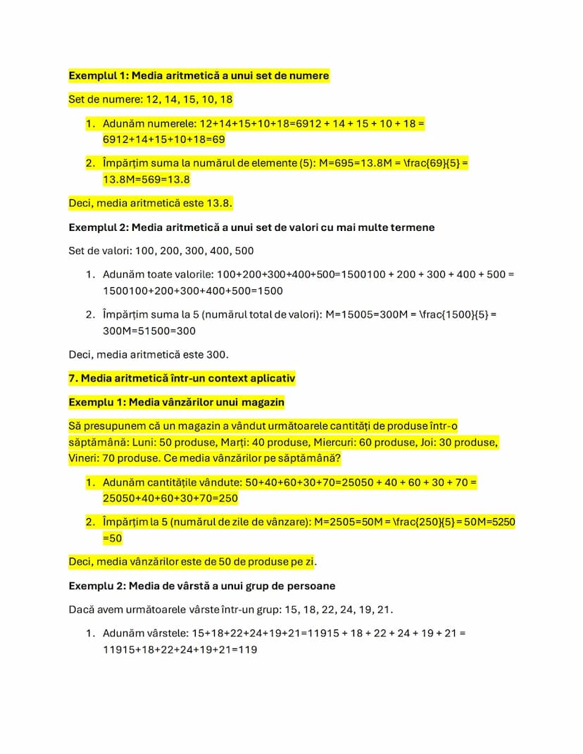 # Exemplul 1: Media aritmetică a unui set de numere

Set de numere: 12, 14, 15, 10, 18

1. Adunăm numerele: 12+14+15+10+18=69
$6912+14+15+10
