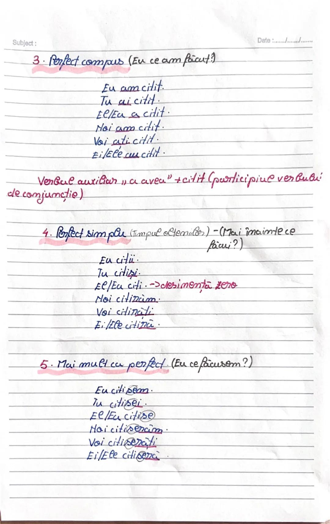 Subject:

Verbue

Date

A. Modurile personale sau predicative ale verbului
=> se mumesc aşa deoare îsi modifică forma după
persoană și îndep