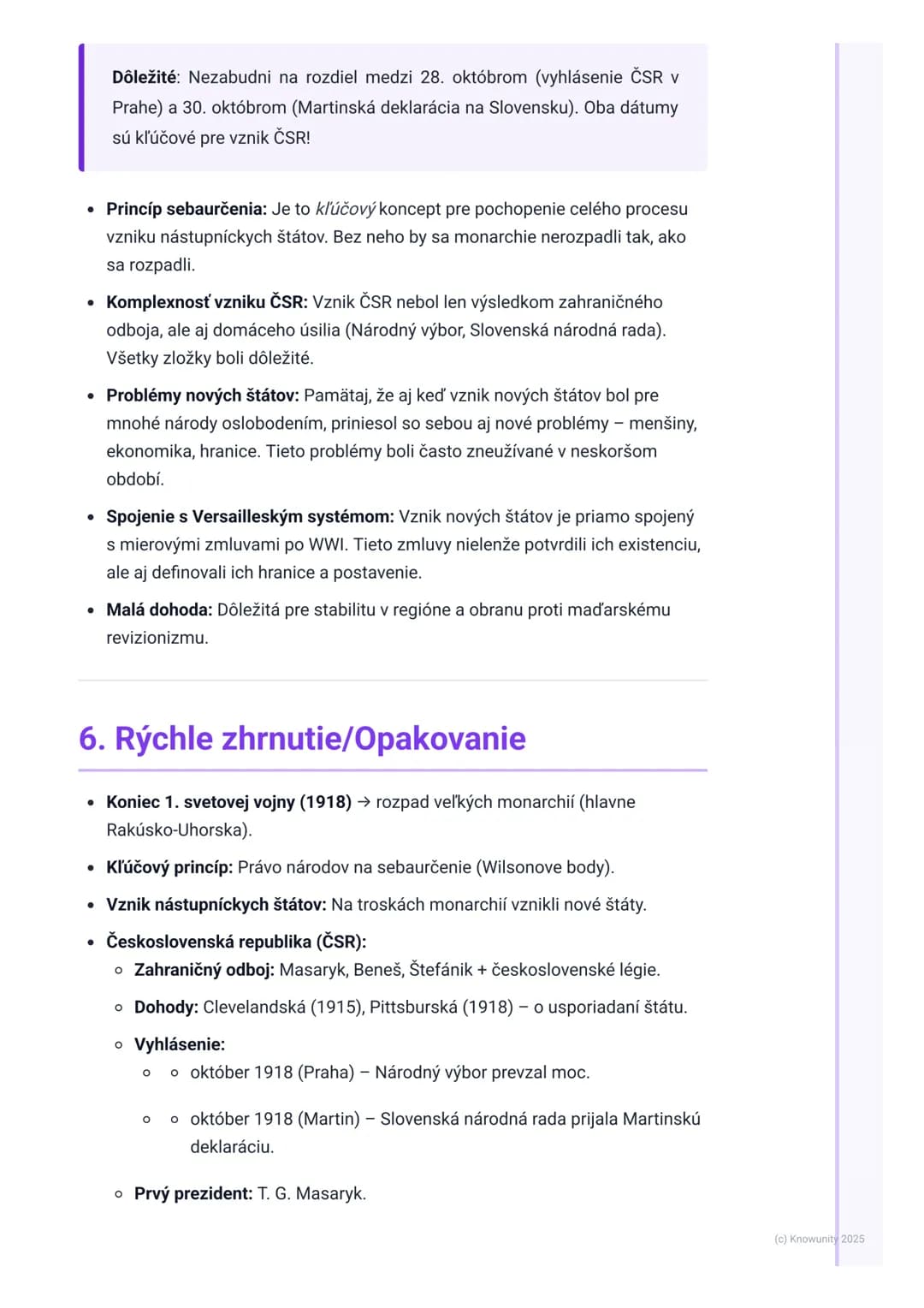 # Vznik nových štátov v strednej
Európe (vrátane ČSR)

1. Prehľad vzniku nových štátov

Po skončení prvej svetovej vojny v roku 1918 sa radi