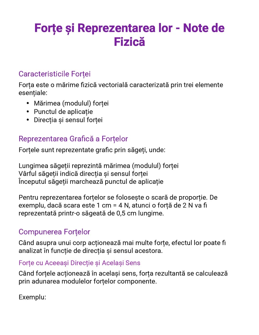 Forțe și Reprezentarea lor - Note de Fizică