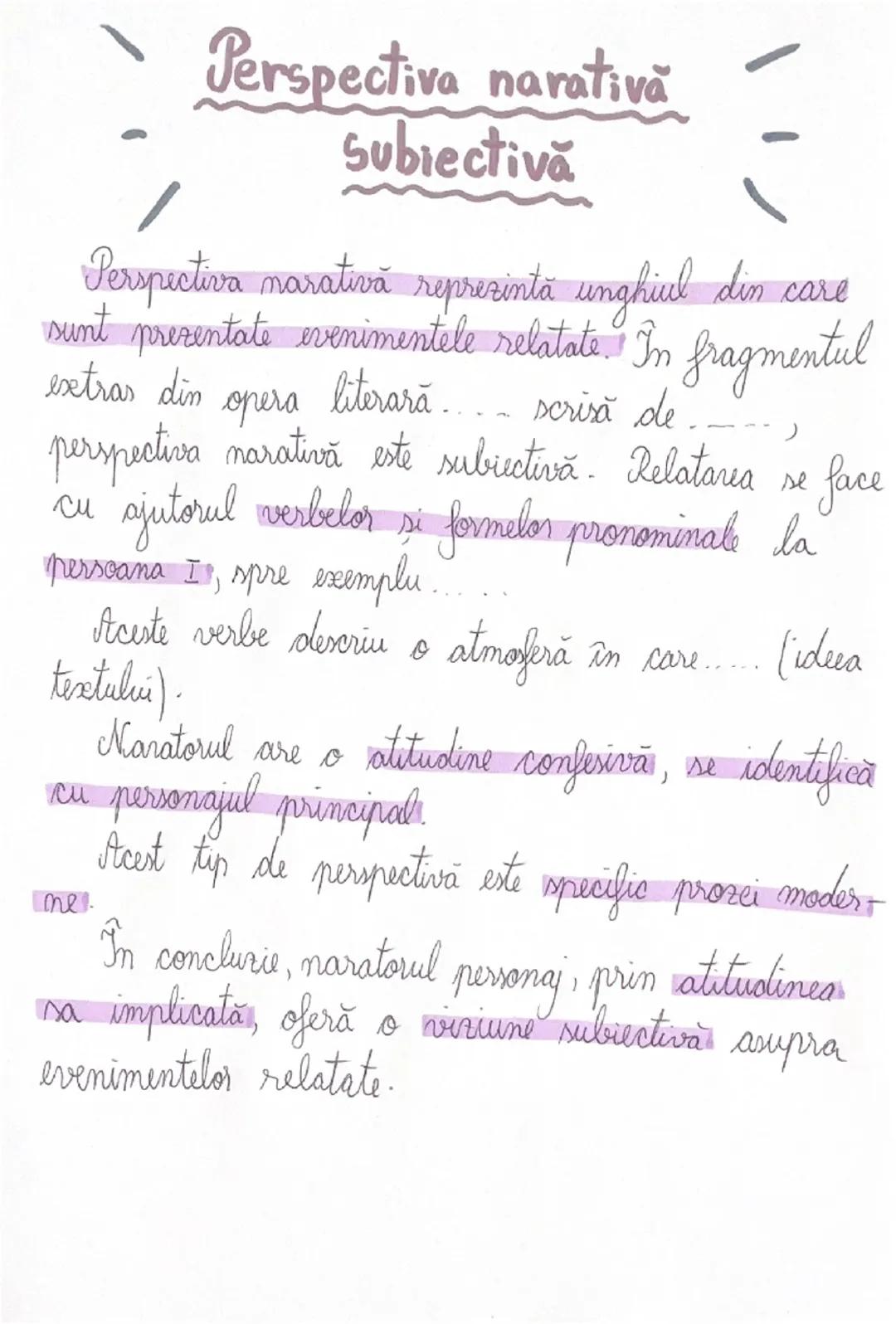 # Perspectiva narativă
## obiectivă

Perspectiva narativă reprezintă unghiul din care
sunt prezentate evenimentele relatate. In fragmentul
e