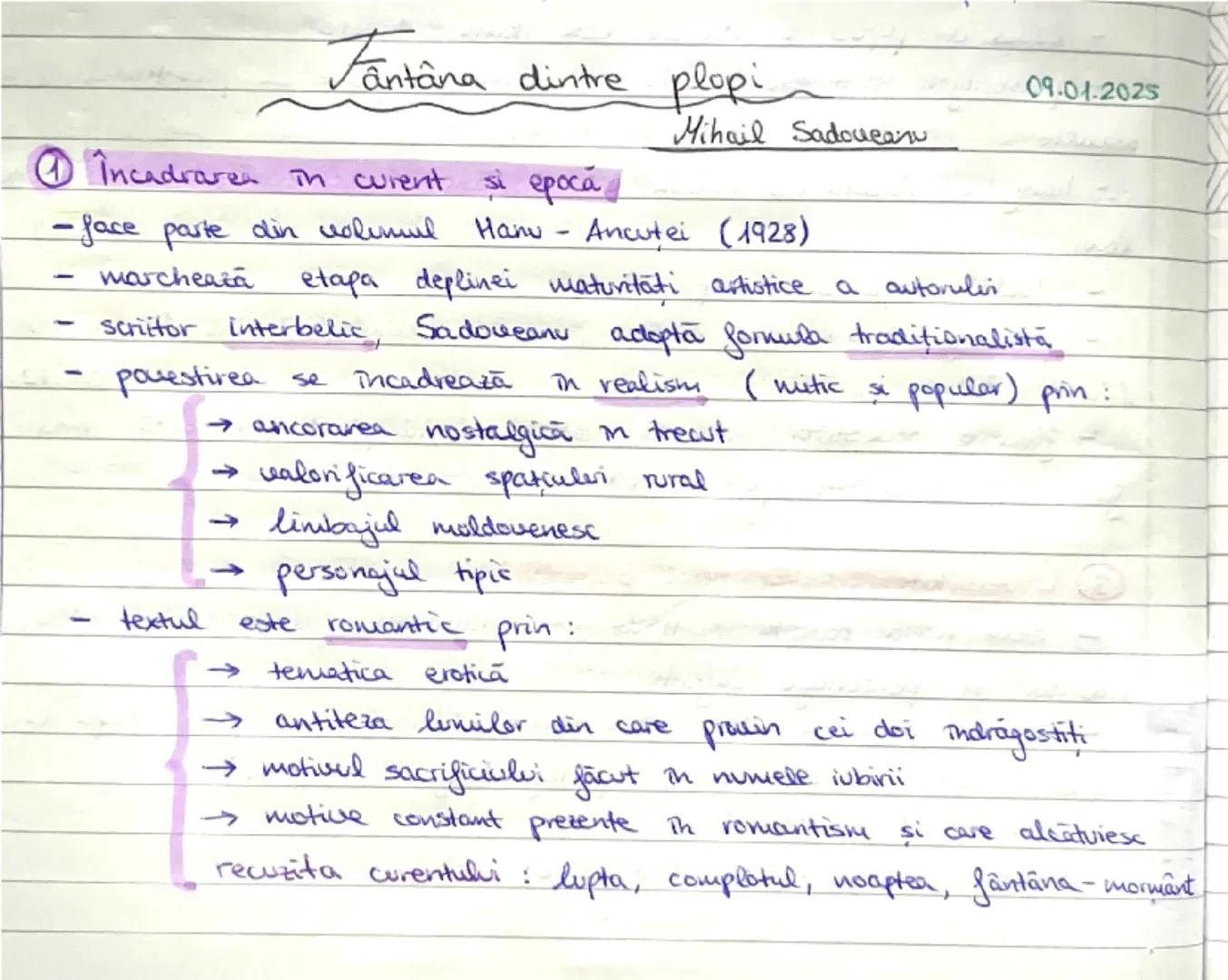 # Fantâna dintre plopi
09.01.2025
Mihail Sadoveanu

1 **Incadrarea în curent și epocă**
- face parte din volumul Hanu - Ancutei (1928)
- mar