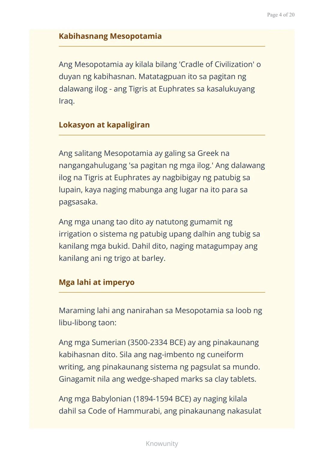 # Sinauang Kabihasnan ng Daigdig: Mesopotamia, Ehipto, Indus, at Tsina

Pag-aaral ng apat na mahahalagang sinaunang kabihasnan sa mundo

## 