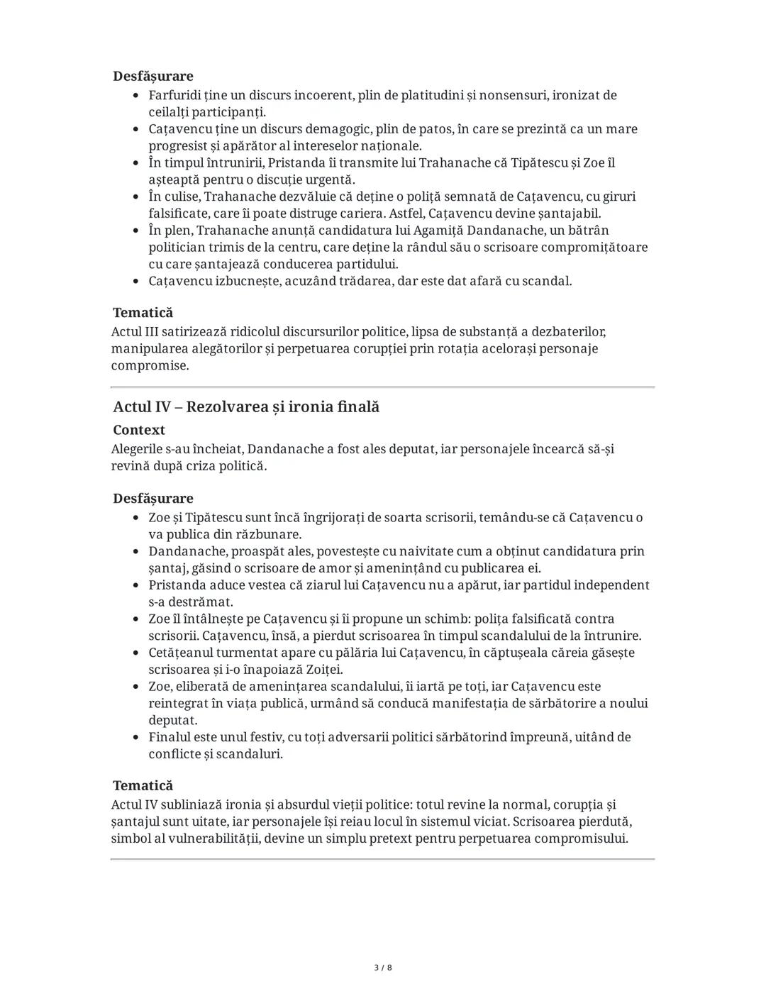 Introducere
O scrisoare pierdută - Rezumat Extins
"O scrisoare pierdută" este una dintre cele mai importante comedii ale dramaturgiei
române