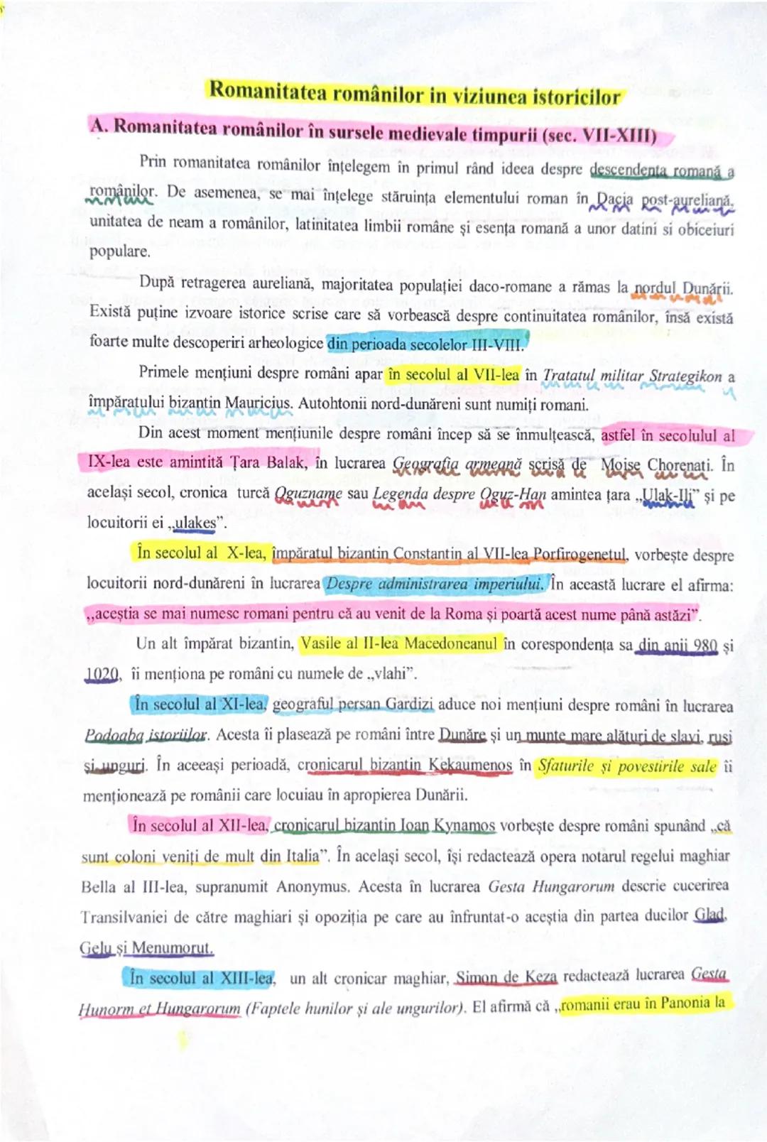 # Romanitatea românilor in viziunea istoricilor

## A. Romanitatea românilor în sursele medievale timpurii (sec. VII-XIII)

Prin romanitatea
