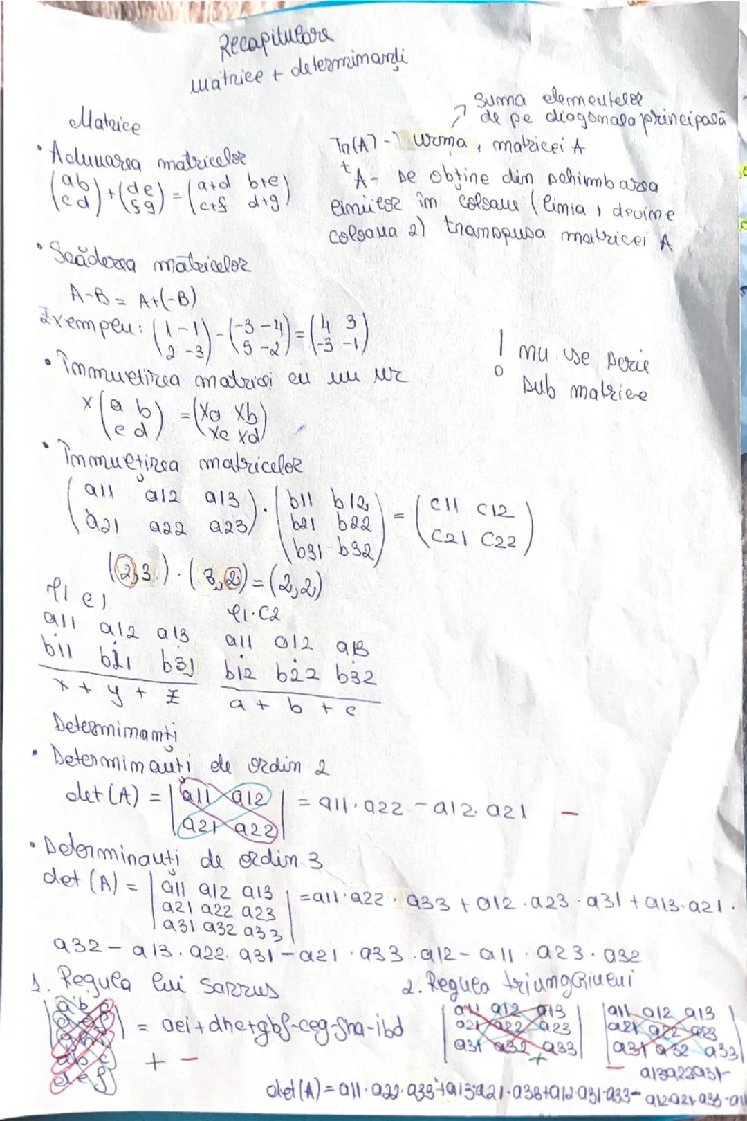 ## Recapitulare
## Matrice + determinandi

### Matrice

* **Adunarea matricelor**
$\begin{pmatrix} a & b \ c & d \end{pmatrix} + \begin{pmat