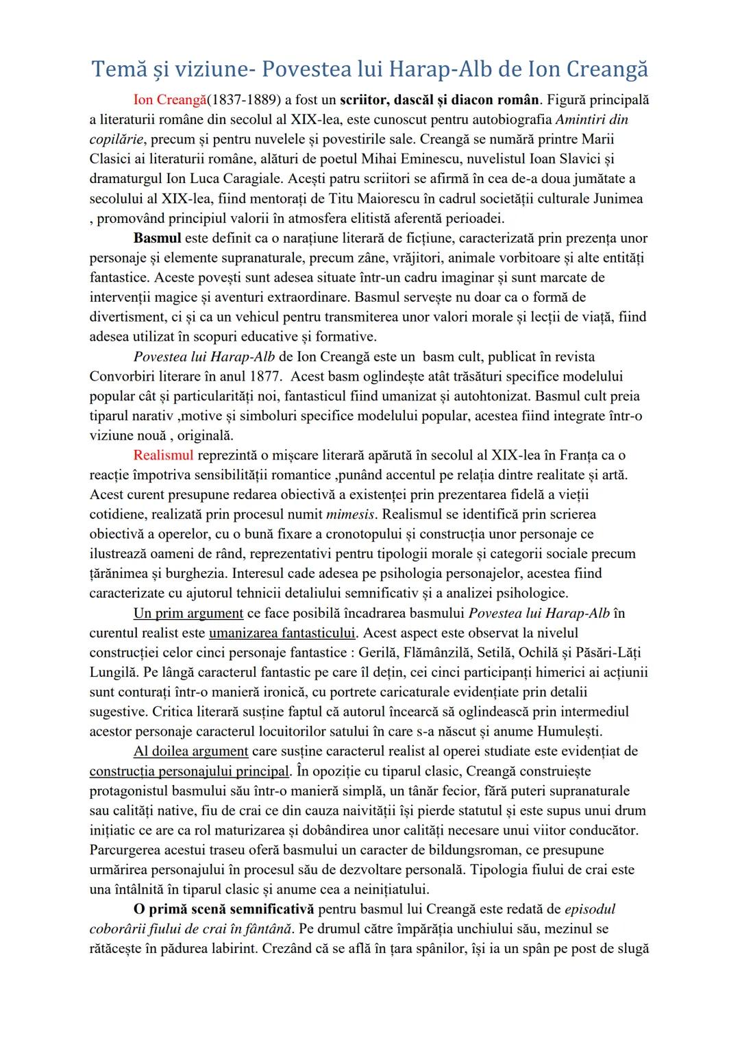 Temă şi viziune- Povestea lui Harap-Alb de Ion Creangă
Ion Creangă (1837-1889) a fost un scriitor, dascăl şi diacon român. Figură principală