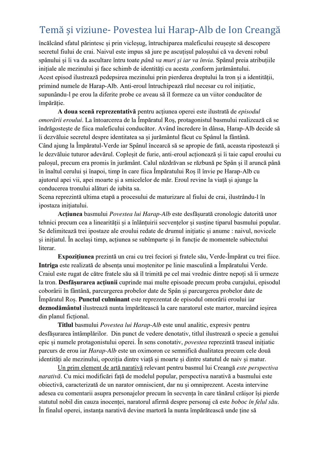Temă şi viziune- Povestea lui Harap-Alb de Ion Creangă
Ion Creangă (1837-1889) a fost un scriitor, dascăl şi diacon român. Figură principală