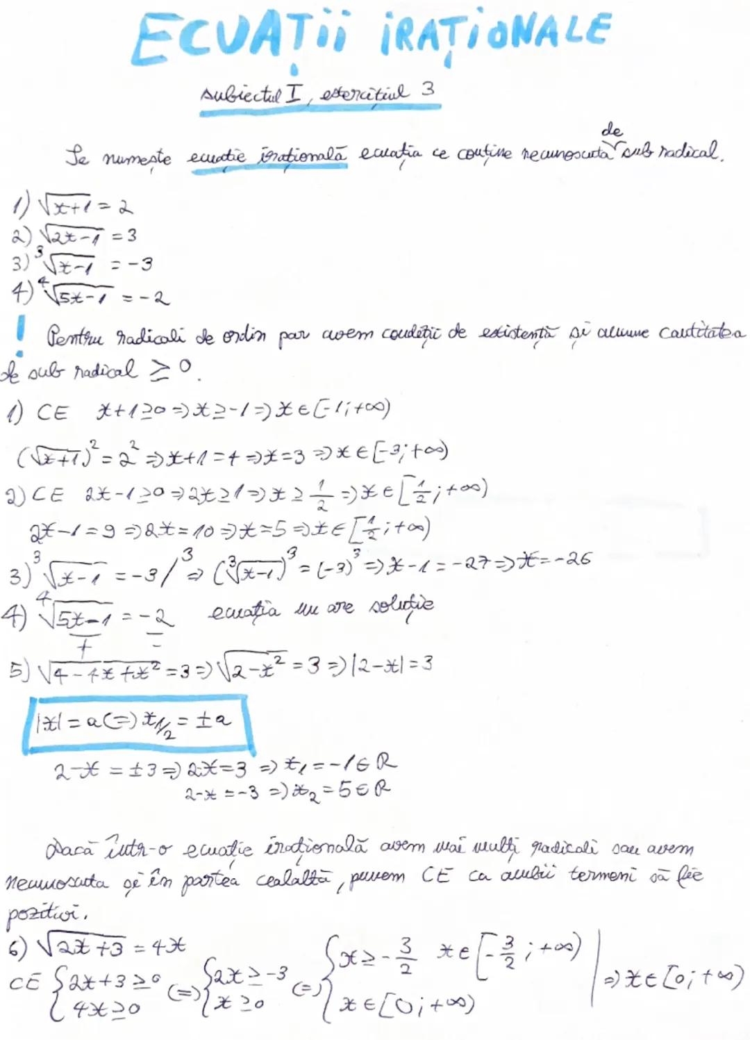 --- OCR Start ---
ECUATII IRATIONALE
subiectul I, exercitiul 3
de
Se numeste ecuatie irationala ecuatia ce contine recunoscută sub radical.
