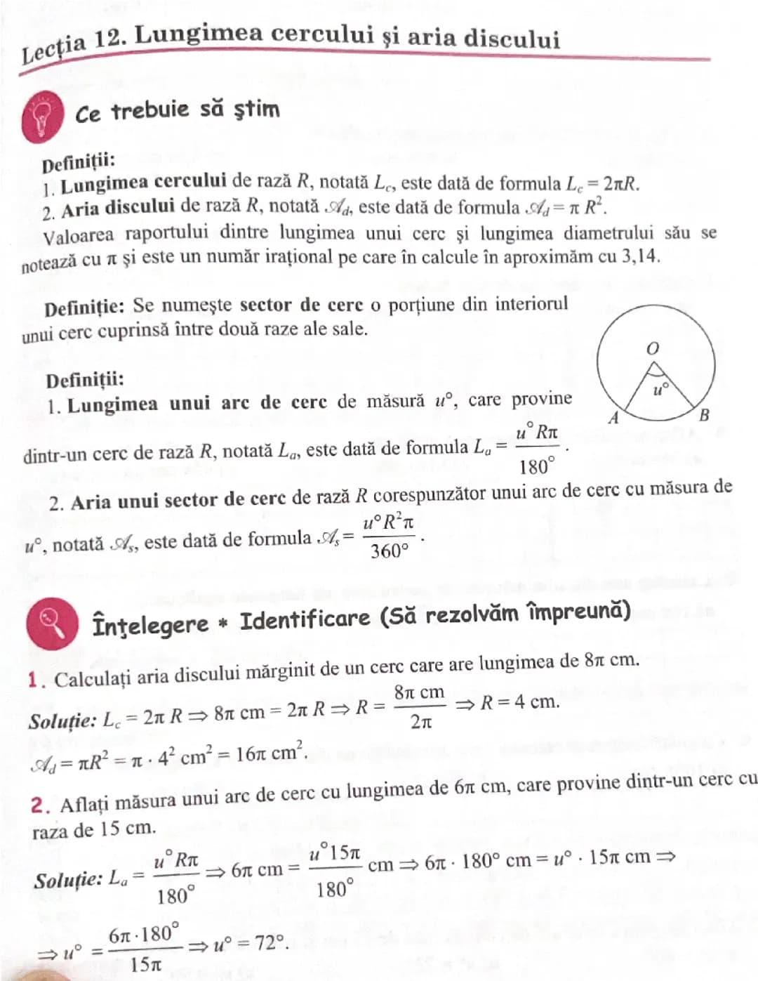 Lungimea cercului si aria discului