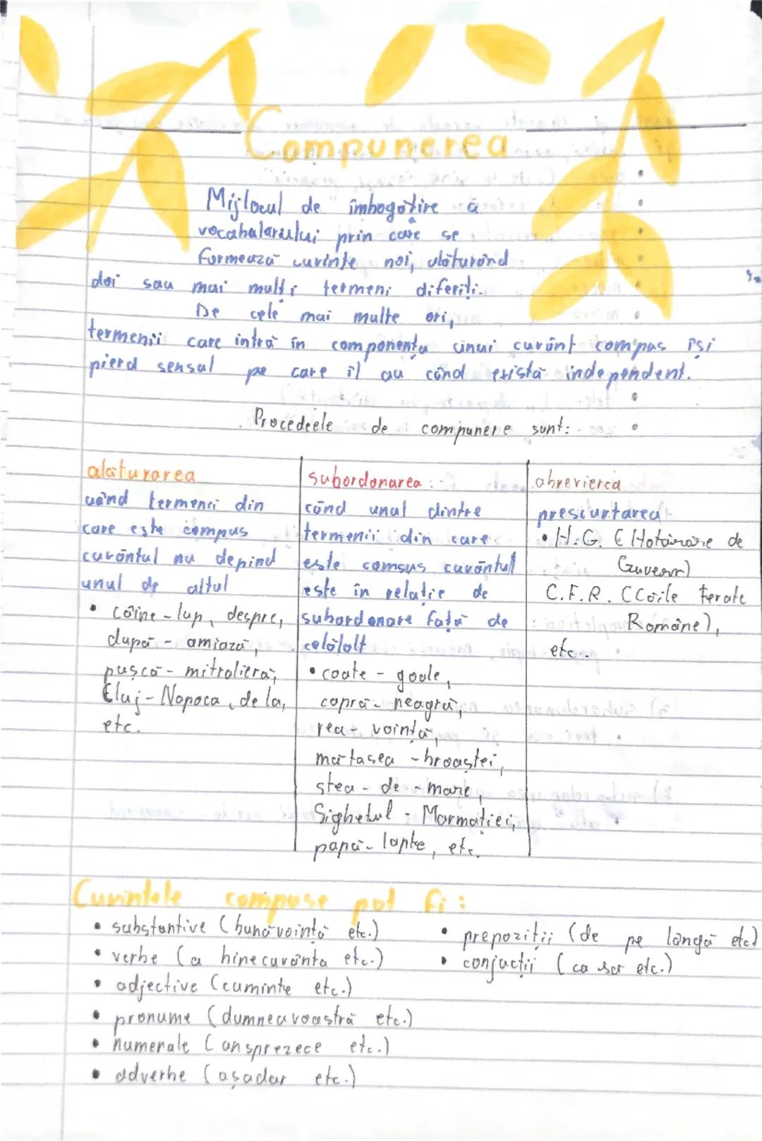 --- OCR Start ---
Compunerea
Mijlocul de îmbogatire a
vocabularului prin care se
formează cuvinte noi, ulaturönd
doi sau mai multe termeni d