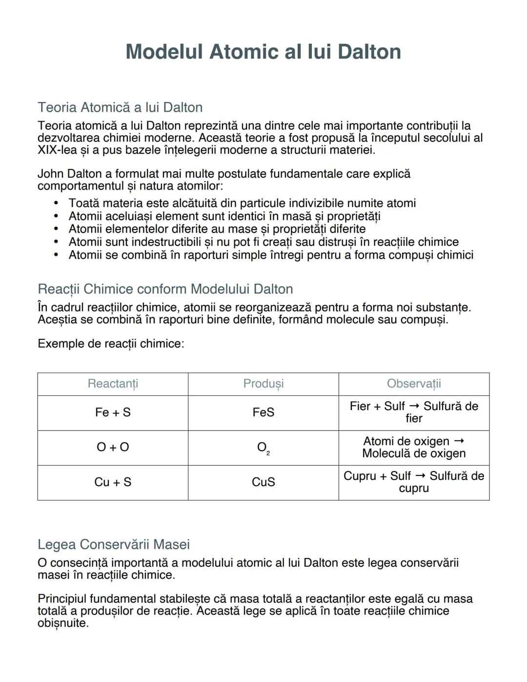 # Modelul Atomic al lui Dalton

## Teoria Atomică a lui Dalton
Teoria atomică a lui Dalton reprezintă una dintre cele mai importante contrib