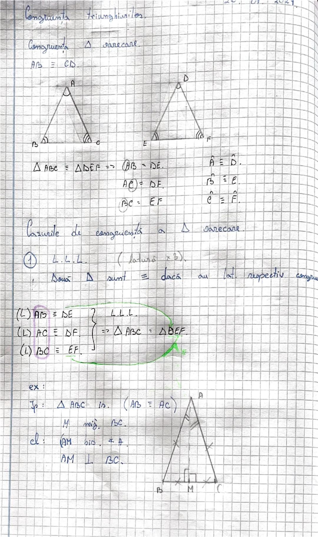 Congruenta triunghiuriles.

Congruenta $\triangle$ A carecare.
$AB = CD$.

A

A

D

B

A

F
E
$\triangle ABC \cong \triangle DEF => AB = DE$