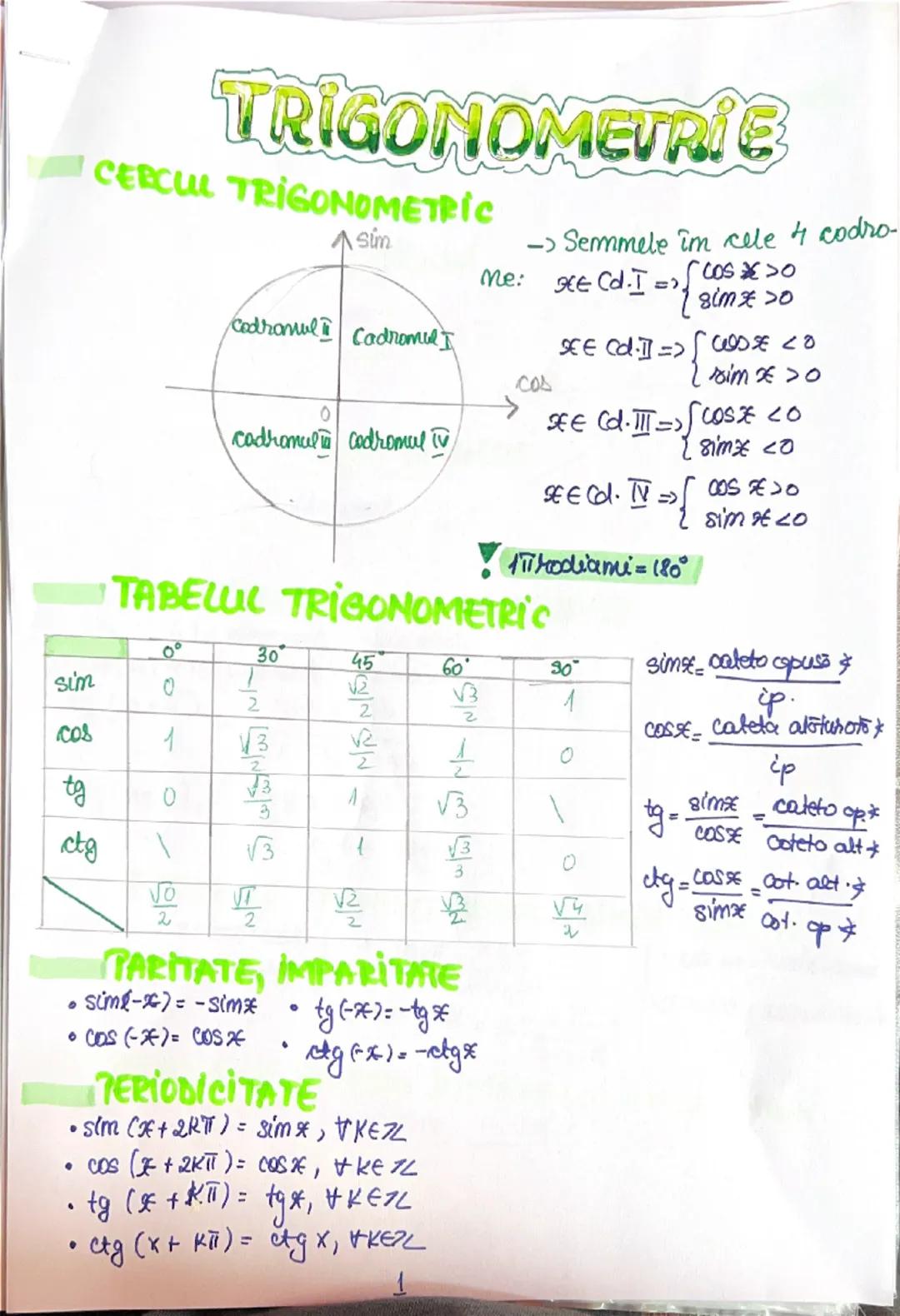 Elemente de Trigonometrie ( clasa a 9-a ) 