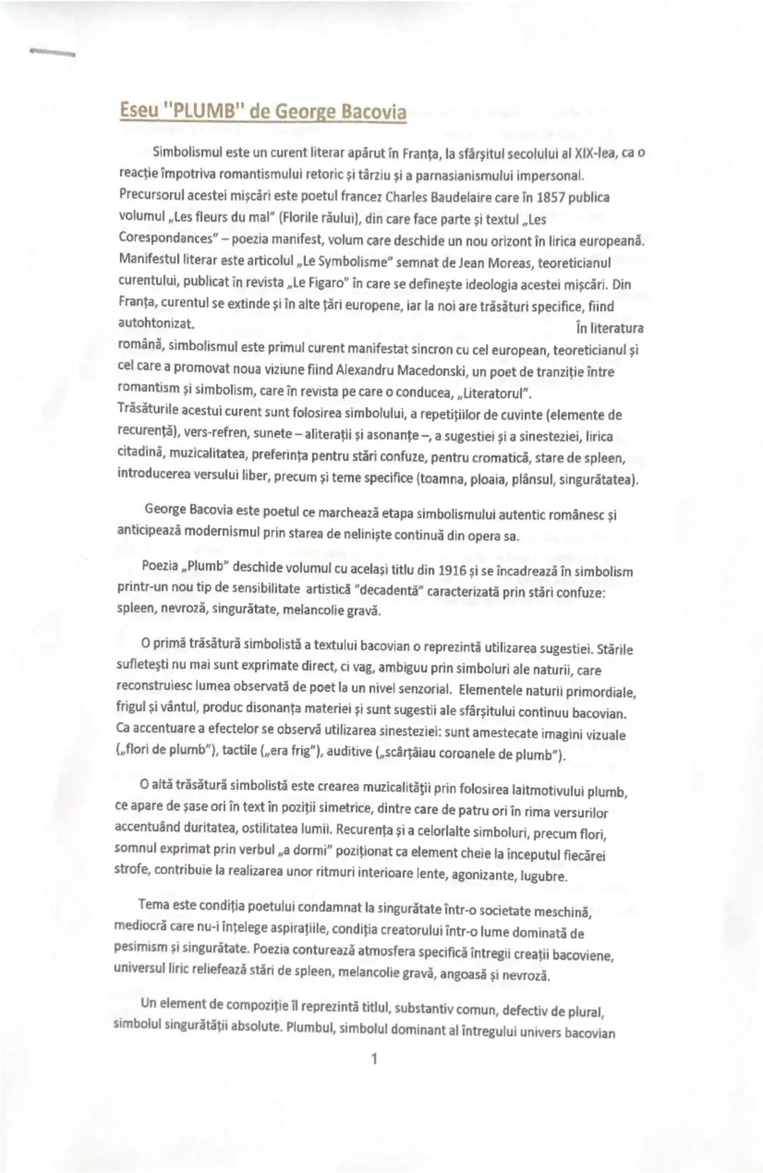 Eseu despre „Plumb” de George Bacovia