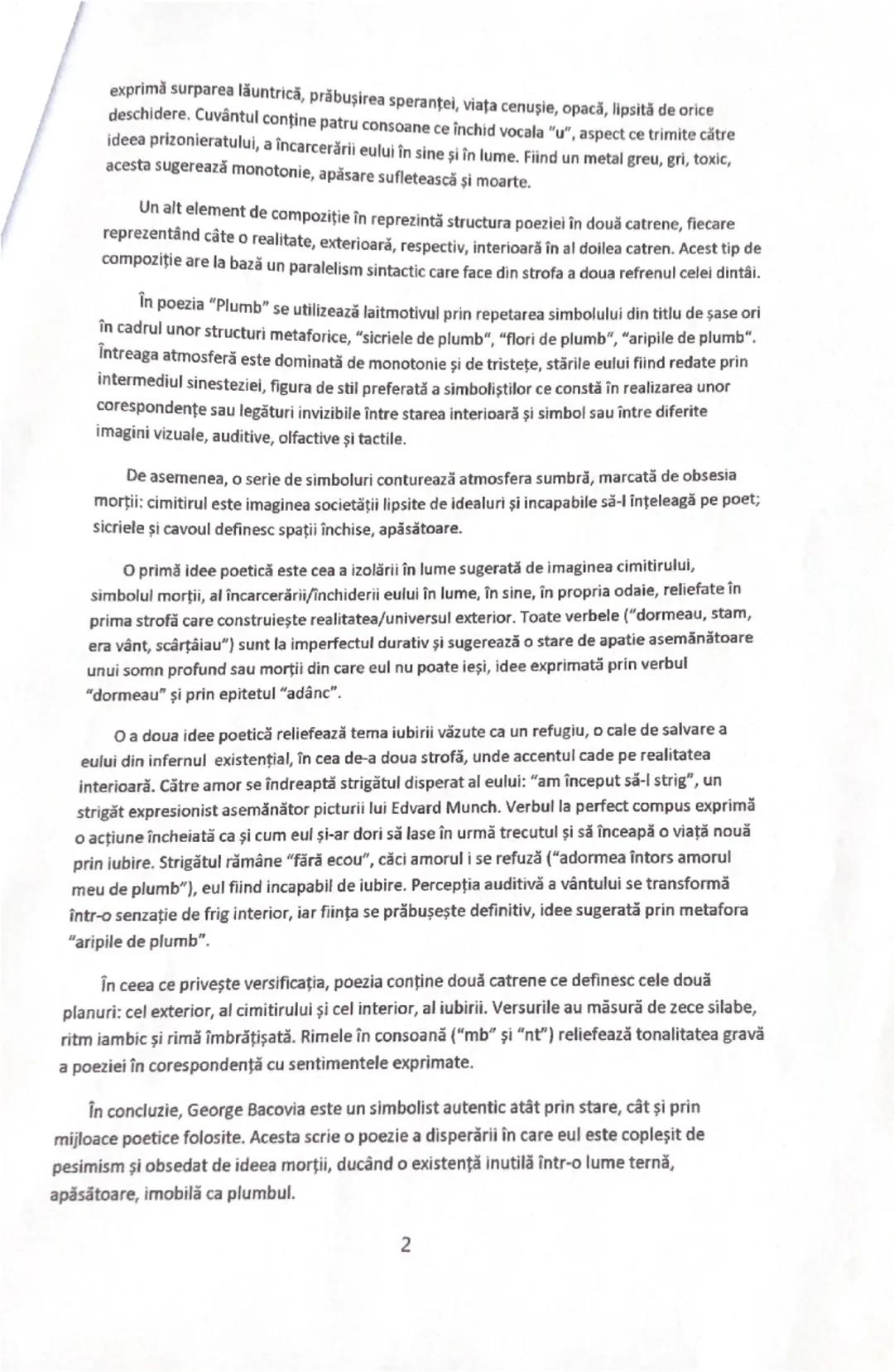 Eseu "PLUMB" de George Bacovia
Simbolismul este un curent literar apărut în Franţa, la sfârşitul secolului al XIX-lea, ca o
reacţie împotriv