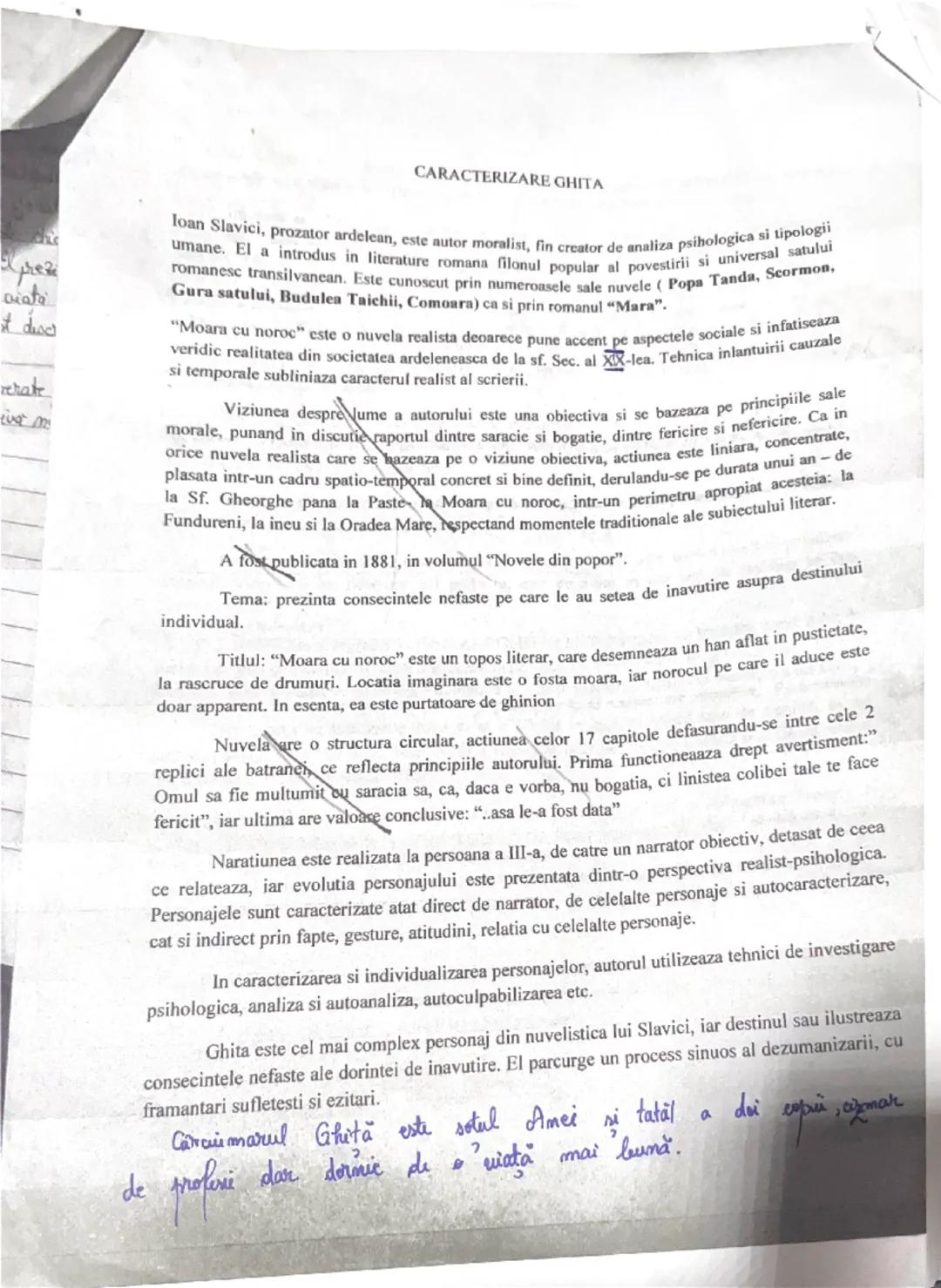 --- OCR Start ---
Diata
it doe
rerate
iva m
CARACTERIZARE GHITA
Ioan Slavici, prozator ardelean, este autor moralist, fin creator de analiza