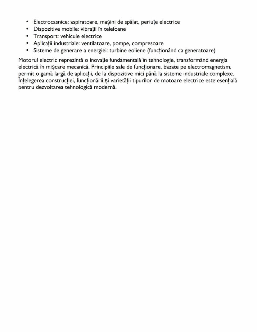 --- OCR Start ---
Motorul Electric - Note de Studiu pentru
Clasa a 10-a
Introducere în Motorul Electric
Motorul electric reprezintă un dispo