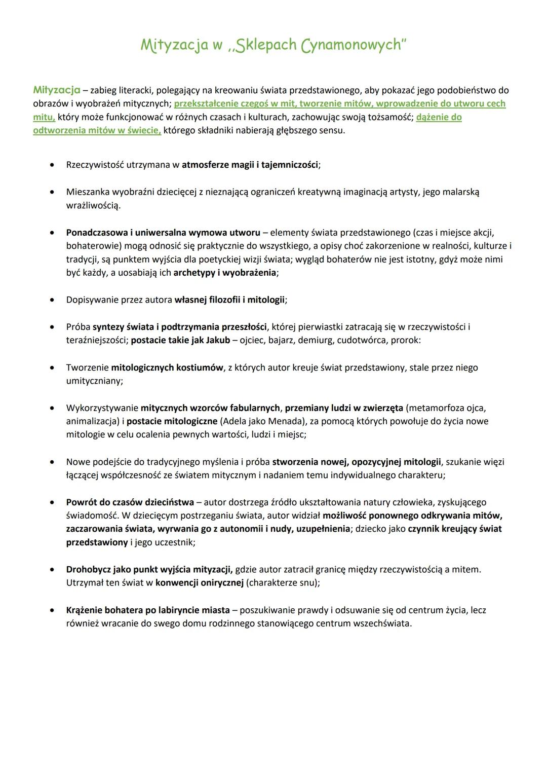 # Mityzacja w Sklepach Cynamonowych"

Mityzacja - zabieg literacki, polegający na kreowaniu świata przedstawionego, aby pokazać jego podobie