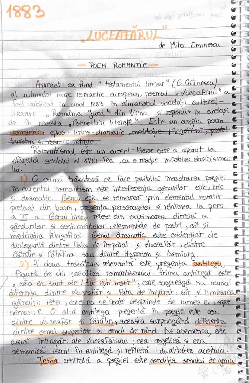 1883
LUCEAFĂRUL
de Mihai Eminescu.
--- POEM ROMANTIC ---
Apreciat ca fiind "testamentul literar" (G.Calinescu)
al ultimului mare romantic eu