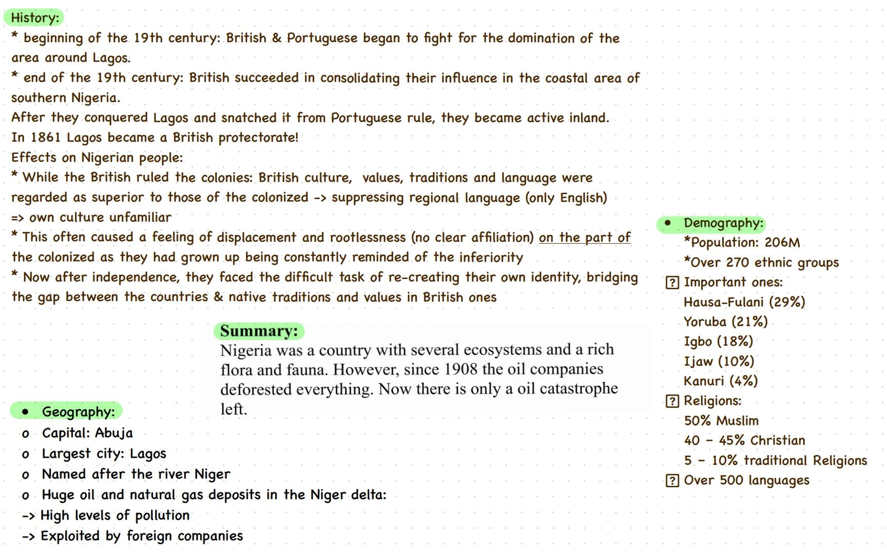 # NIGERIA History:
* beginning of the 19th century: British & Portuguese began to fight for the domination of the
area around Lagos.
* end o