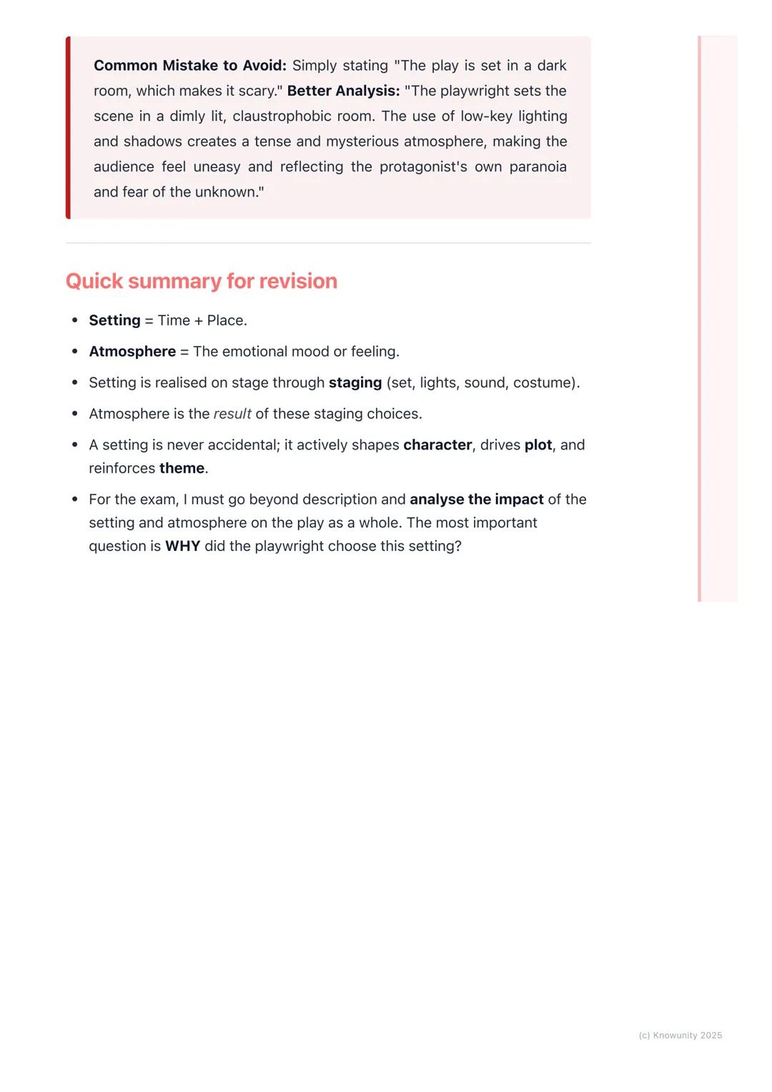 # Setting and Atmosphere

An introduction to setting and atmosphere

Setting and atmosphere are fundamental elements of drama, not just
back