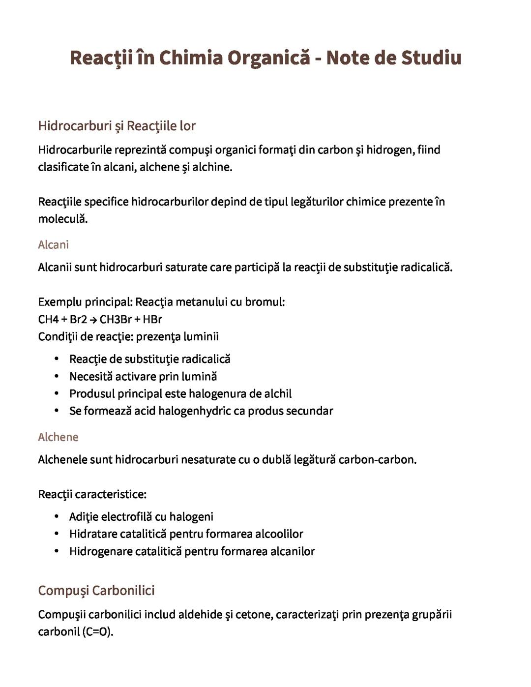 Reacții în Chimia Organică - Note de Studiu