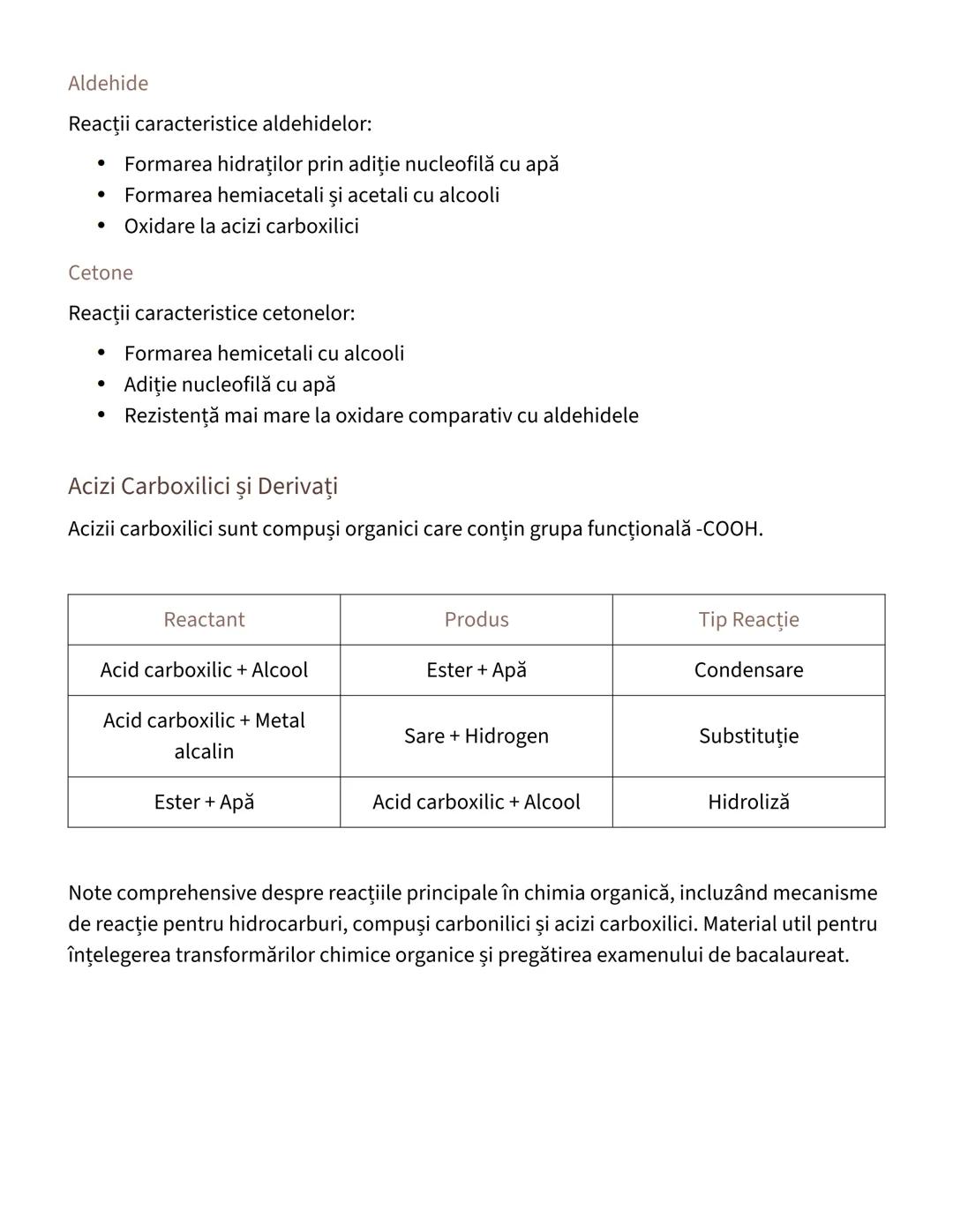 # Reacţii în Chimia Organică - Note de Studiu

Hidrocarburi şi Reacţiile lor
Hidrocarburile reprezintă compuşi organici formaţi din carbon ș