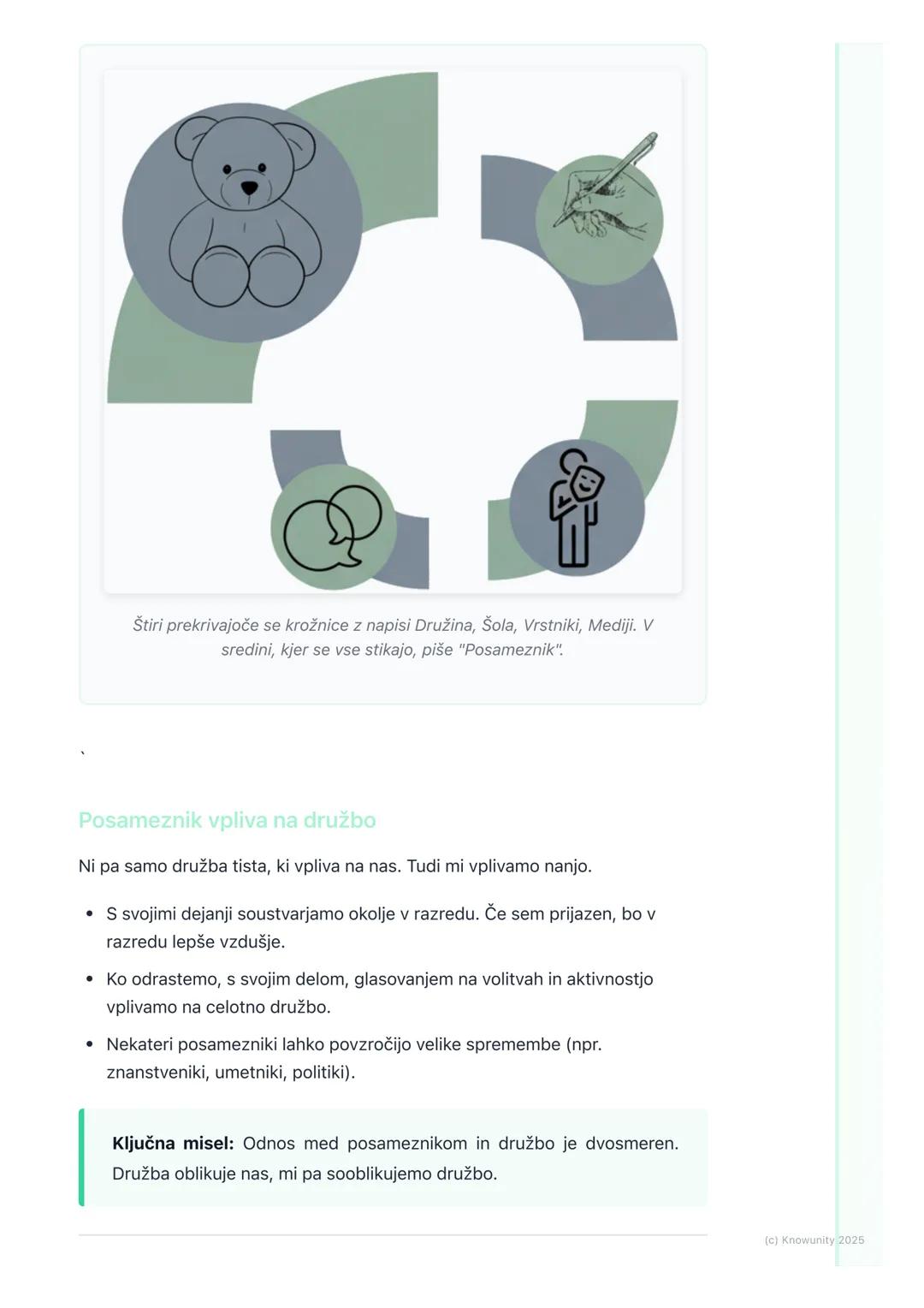 5.3. Družba in posameznik

Uvod v družbo in posameznika

Vsak od nas je posameznik, ampak nikoli nismo zares sami. Živimo v družini,
hodimo 
