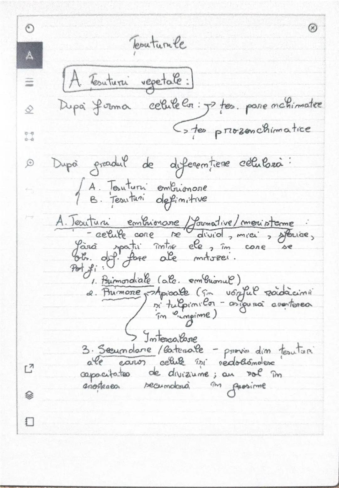 --- OCR Start ---
A
쇼
Tesutumle
A. Kesuturi vegetale:
Dupa furma celulelor: J tes. pare mchimatre
> tes prozenchimatice
Dupa greadul de dife