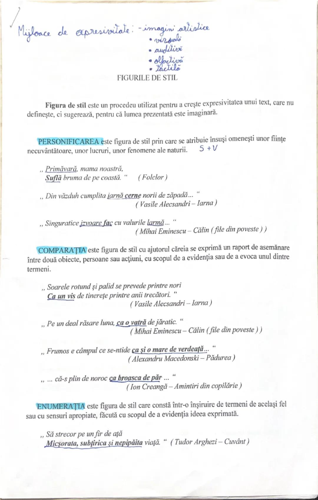 # Mijloace de expresivitate : - imagini artistice

- vizuale
- auditive
- olfactive
- tactile

## FIGURILE DE STIL

Figura de stil este un p