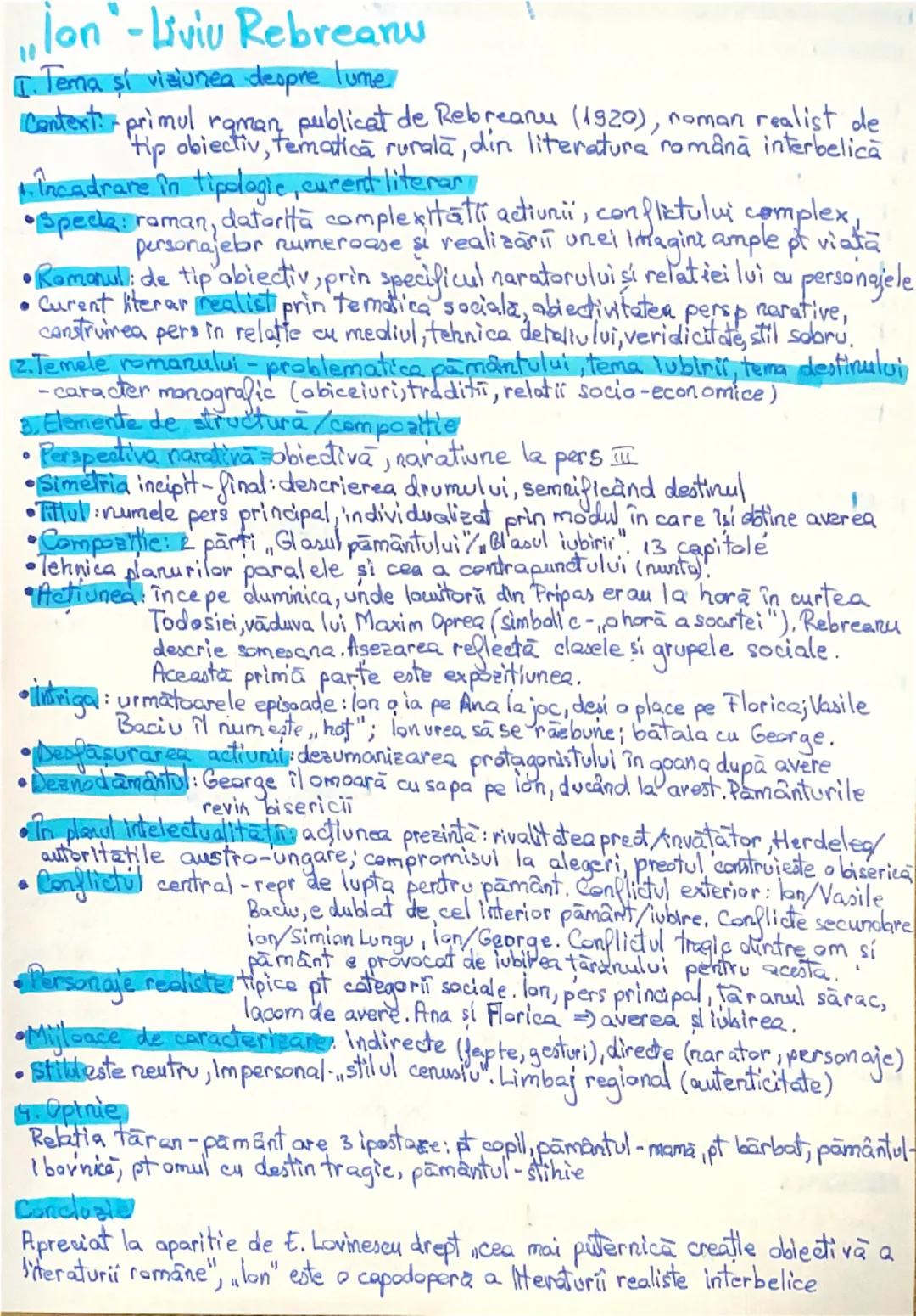 ## Ion - Liviu Rebreanu

I. Tema și viziunea despre lume

Context: - primul roman publicat de Rebreanu (1920), roman realist de
tip obiectiv