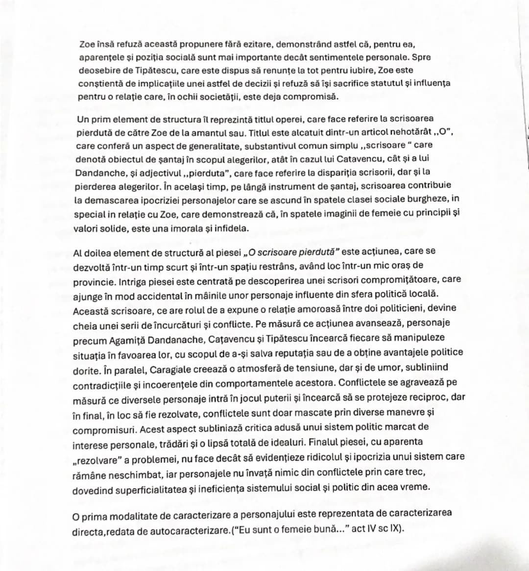 # Caracterizarea personajului Zoe Trahanache

Comedia "O scrisoare pierduta" de I.L. Caragiale, este a treia dintre cele patru opere scrise
