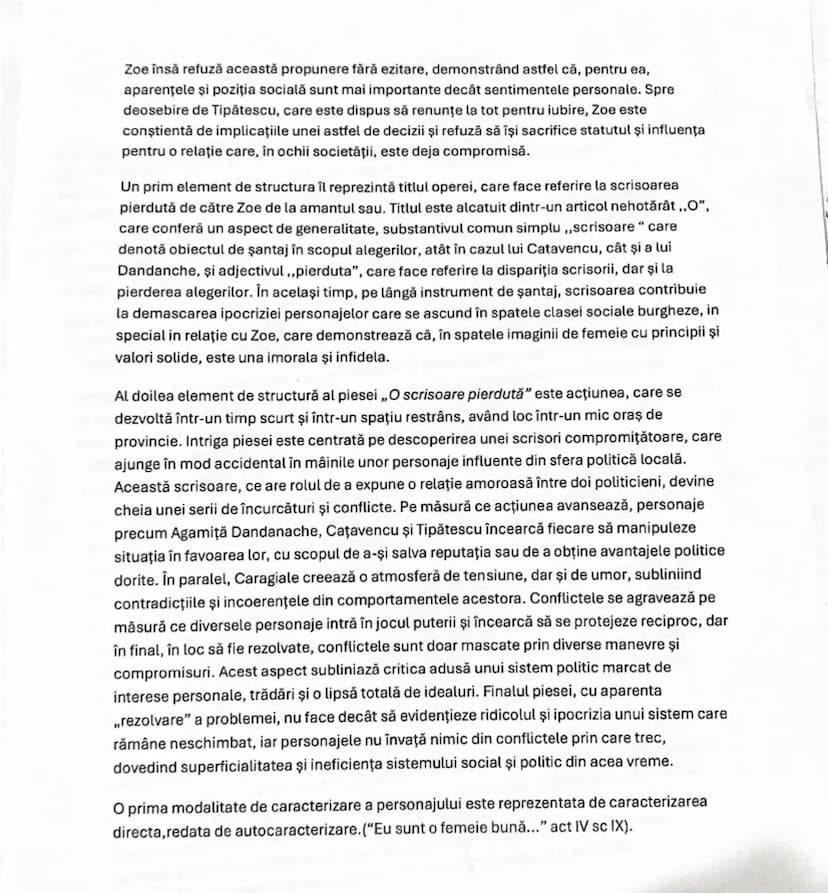 # Caracterizarea personajului Zoe Trahanache

Comedia "O scrisoare pierduta" de I.L. Caragiale, este a treia dintre cele patru opere scrise
