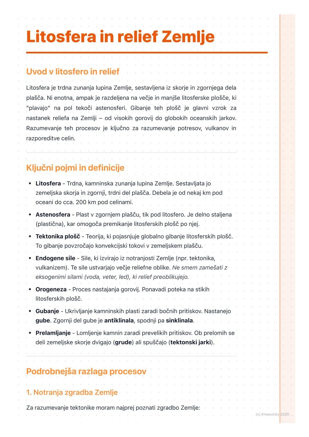 # Litosfera in relief Zemlje

Uvod v litosfero in relief

Litosfera je trdna zunanja lupina Zemlje, sestavljena iz skorje in zgornjega dela
