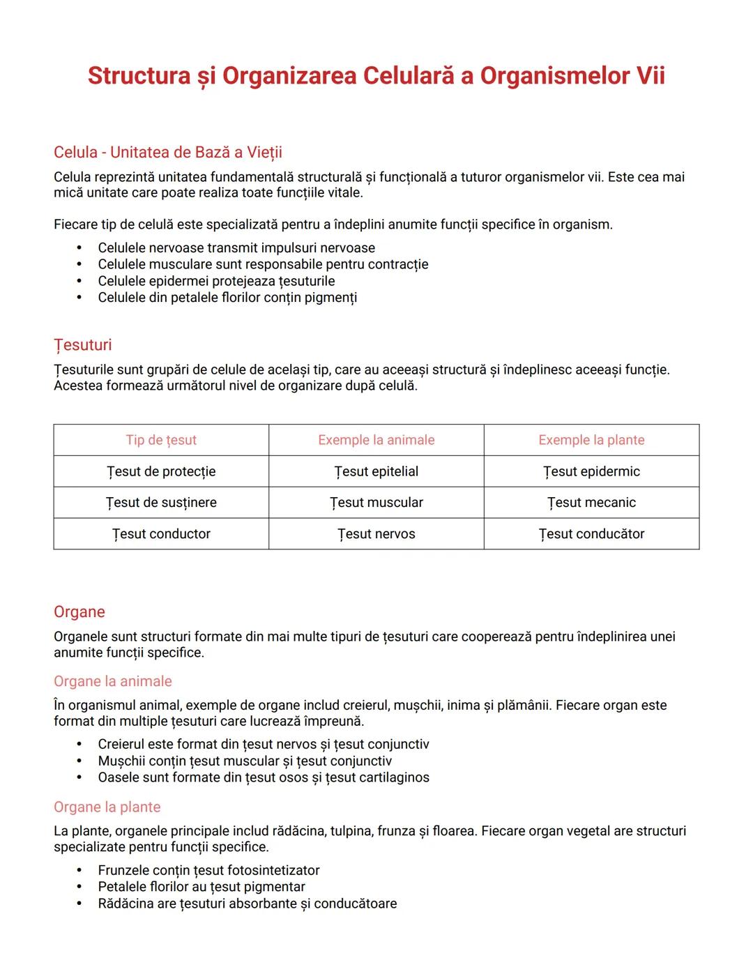 Structura și Organizarea Celulară a Organismelor Vii