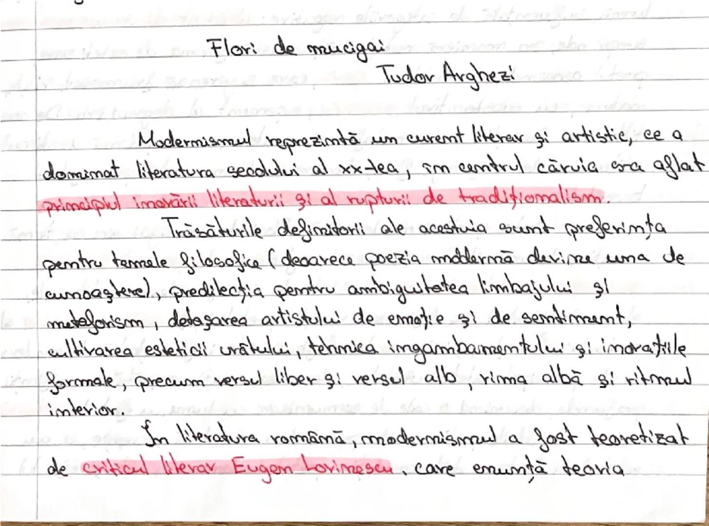 --- OCR Start ---
Flori de mucigai
Tudor Arghezi
Modernismul reprezintă un curent literar şi artistic, ce a
domimat literatura secolului al 